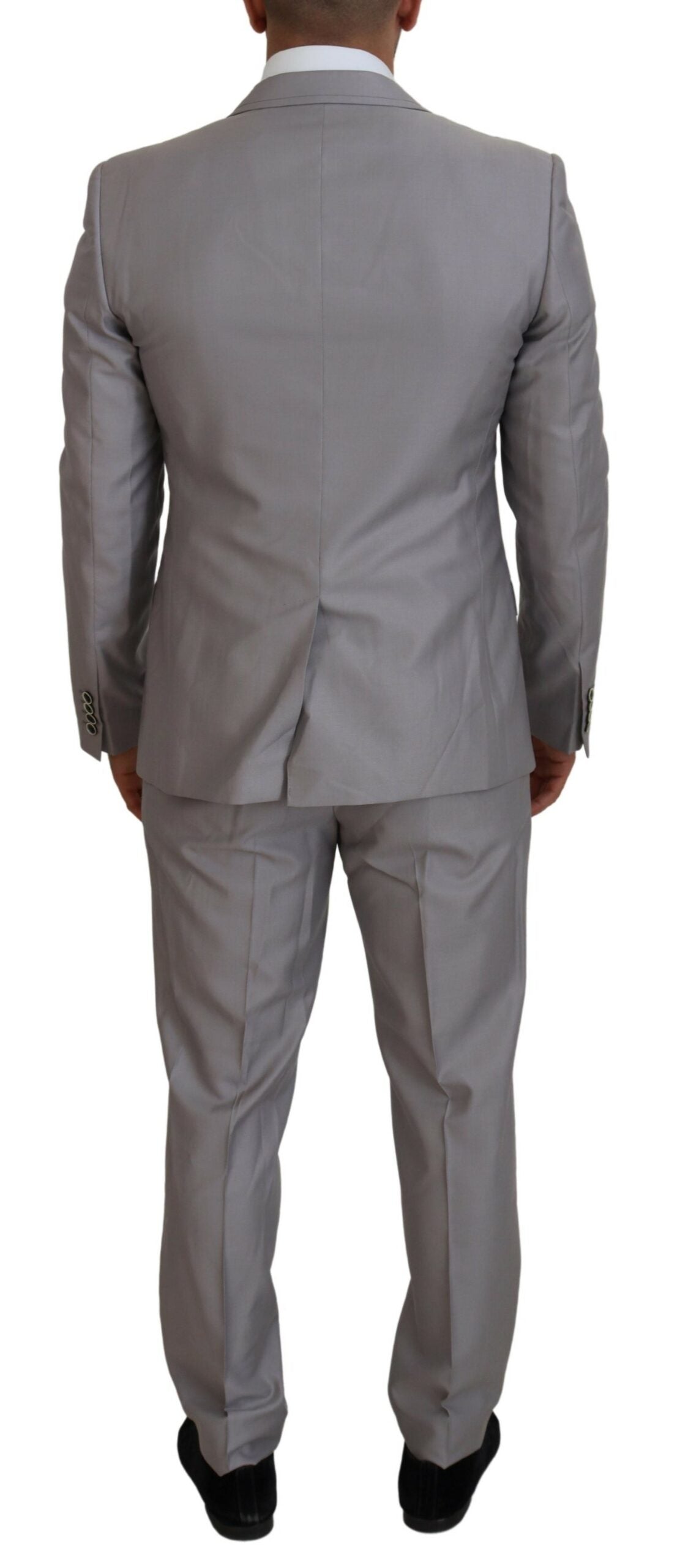 Dolce &amp; Gabbana Silver Wool Silk 3 Piece Slim Fit Suit