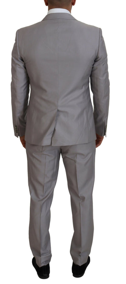 Dolce &amp; Gabbana Silver Wool Silk 3 Piece Slim Fit Suit