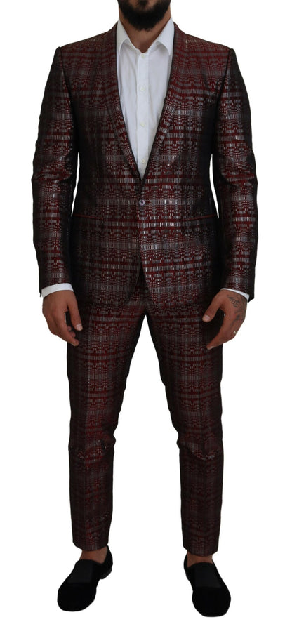 Dolce &amp; Gabbana Bordeaux Silver GOLD Slim Fit Suit