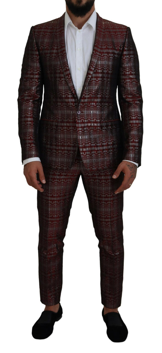 Dolce &amp; Gabbana Bordeaux Silver GOLD Slim Fit Suit
