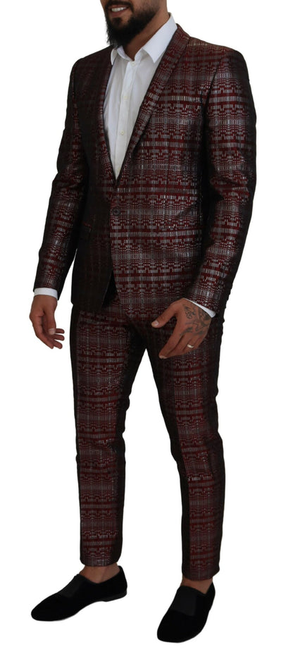 Dolce &amp; Gabbana Bordeaux Silver GOLD Slim Fit Suit