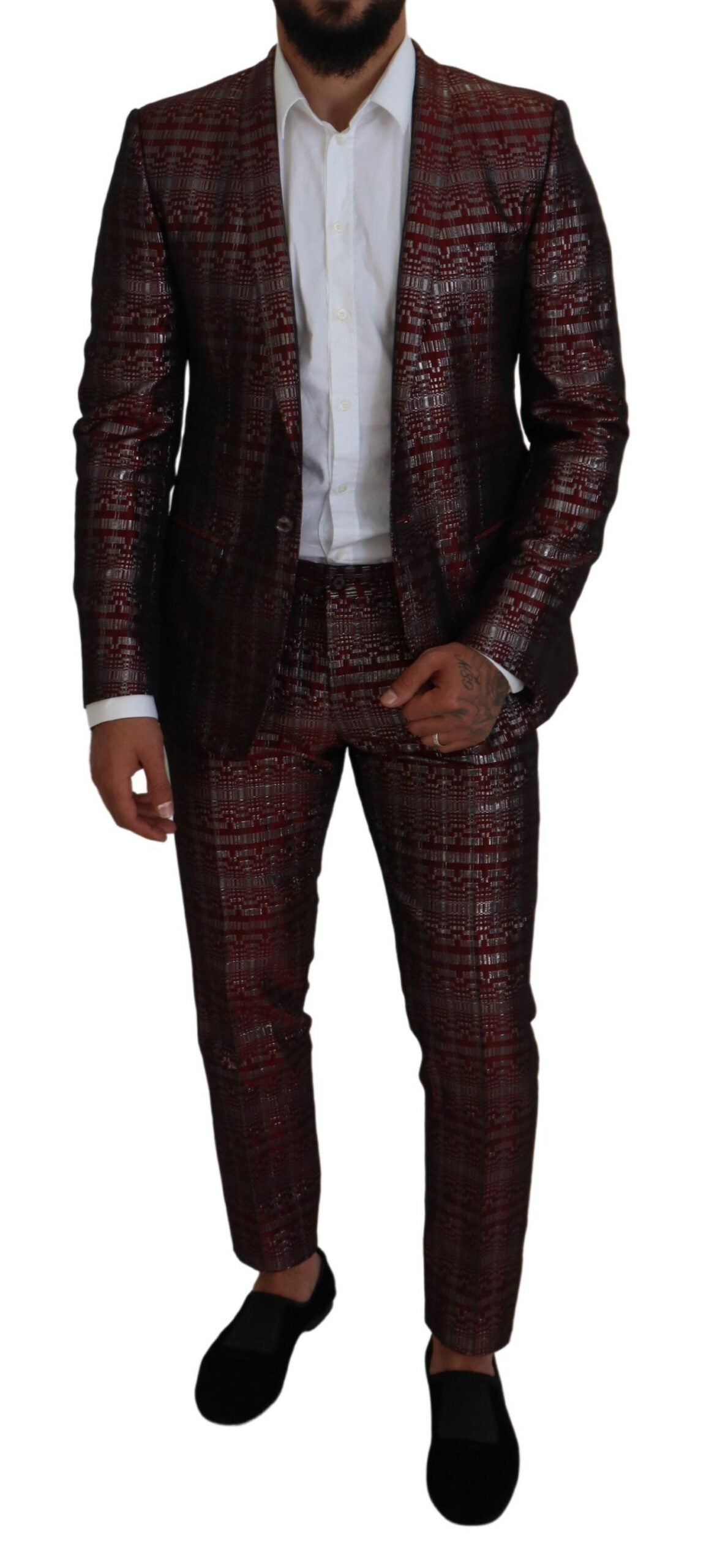 Dolce &amp; Gabbana Bordeaux Silver GOLD Slim Fit Suit