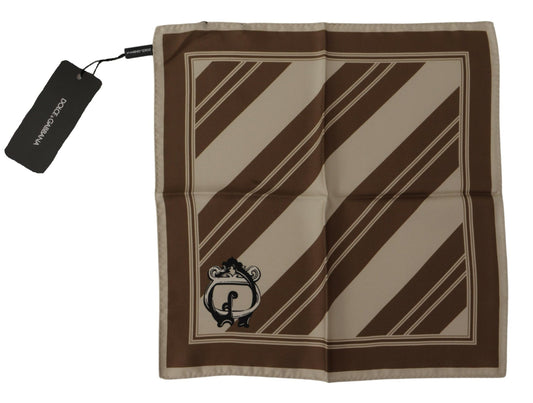 Dolce &amp; Gabbana Braun gestreiftes DG-Logo Quadratisches Herren-Taschentuch