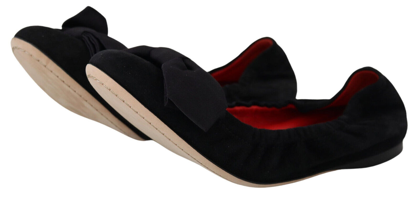 Dolce &amp; Gabbana – Flache Slipper-Ballerinas aus schwarzem Wildleder