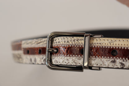Dolce &amp; Gabbana – Mehrfarbiger Patchwork-Metallgürtel aus exotischem Leder