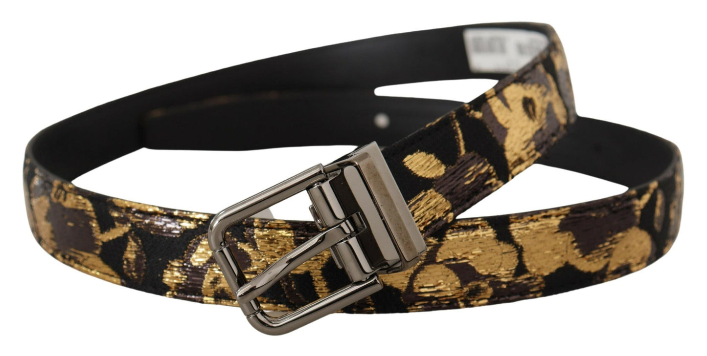 Dolce &amp; Gabbana – Mehrfarbiger Jacquard-Ledergürtel mit Logo und Metallschnalle