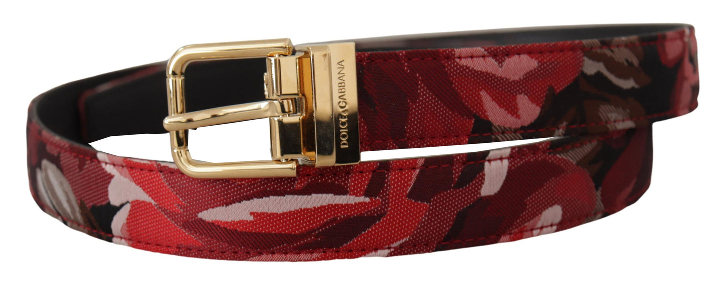 Dolce &amp; Gabbana – Roter Jacquard-Gürtel mit roségoldener Metallschnalle