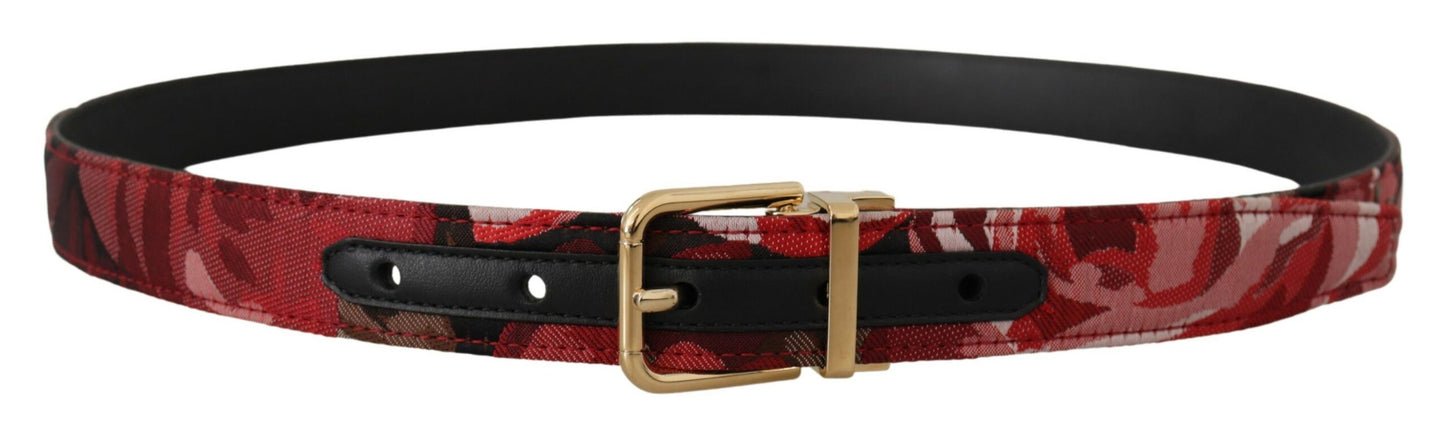 Dolce &amp; Gabbana – Roter Jacquard-Gürtel mit roségoldener Metallschnalle