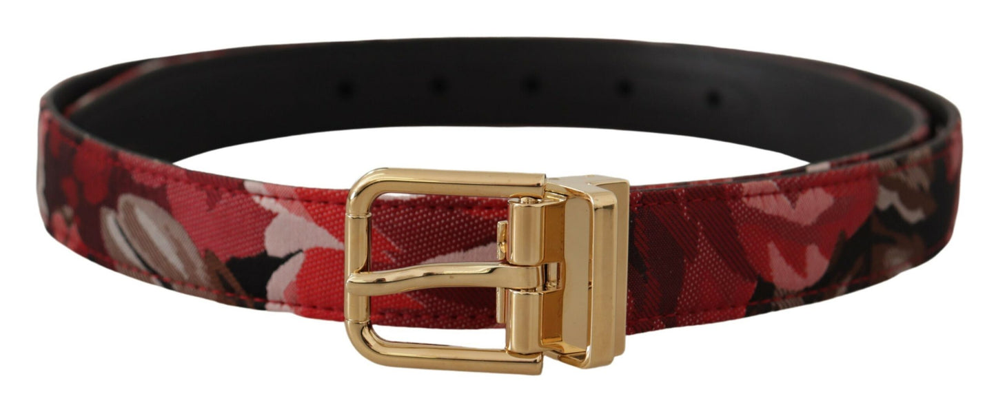 Dolce &amp; Gabbana – Roter Jacquard-Gürtel mit roségoldener Metallschnalle