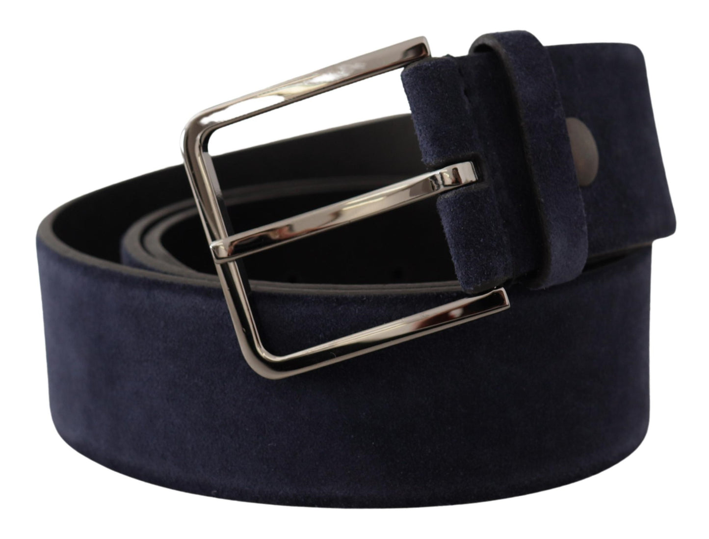 Dolce &amp; Gabbana Marineblauer Samtledergürtel mit silberner Logoschnalle