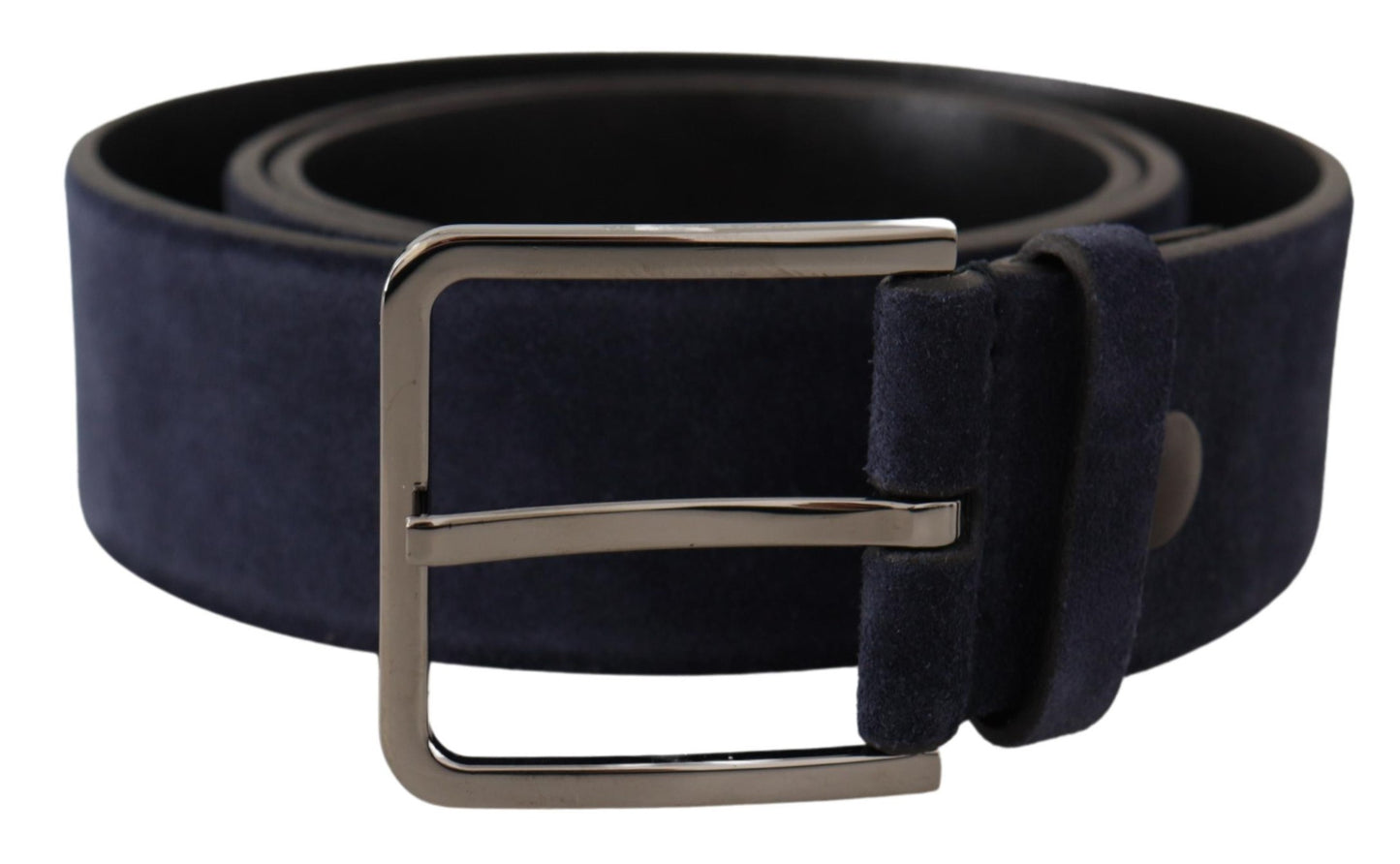 Dolce &amp; Gabbana Marineblauer Samtledergürtel mit silberner Logoschnalle