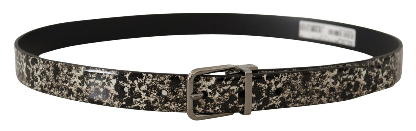 Dolce &amp; Gabbana – Schwarzer Ledergürtel mit Marmormuster und silberner Logoschnalle