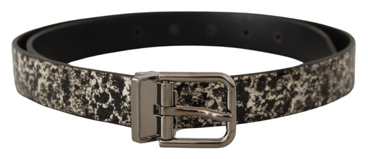 Dolce &amp; Gabbana – Schwarzer Ledergürtel mit Marmormuster und silberner Logoschnalle