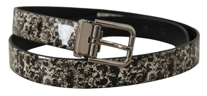 Dolce &amp; Gabbana – Schwarzer Ledergürtel mit Marmormuster und silberner Logoschnalle