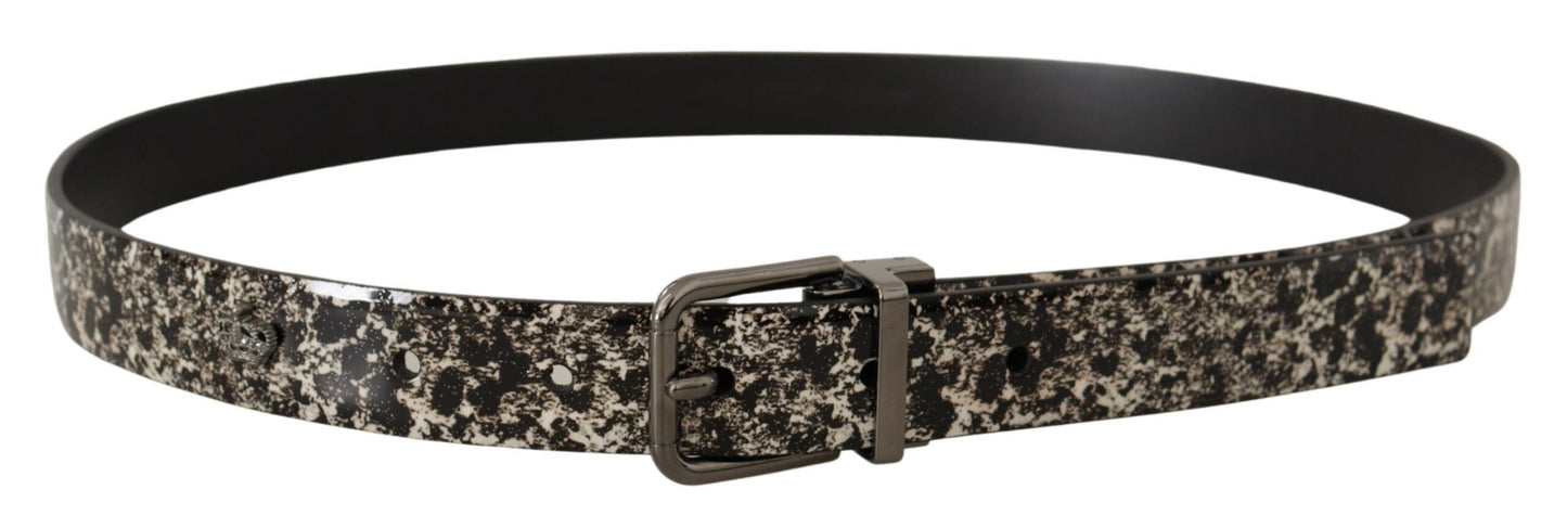 Dolce &amp; Gabbana Gürtel aus schwarzem Leder mit Marmor-Print und grauem Logo