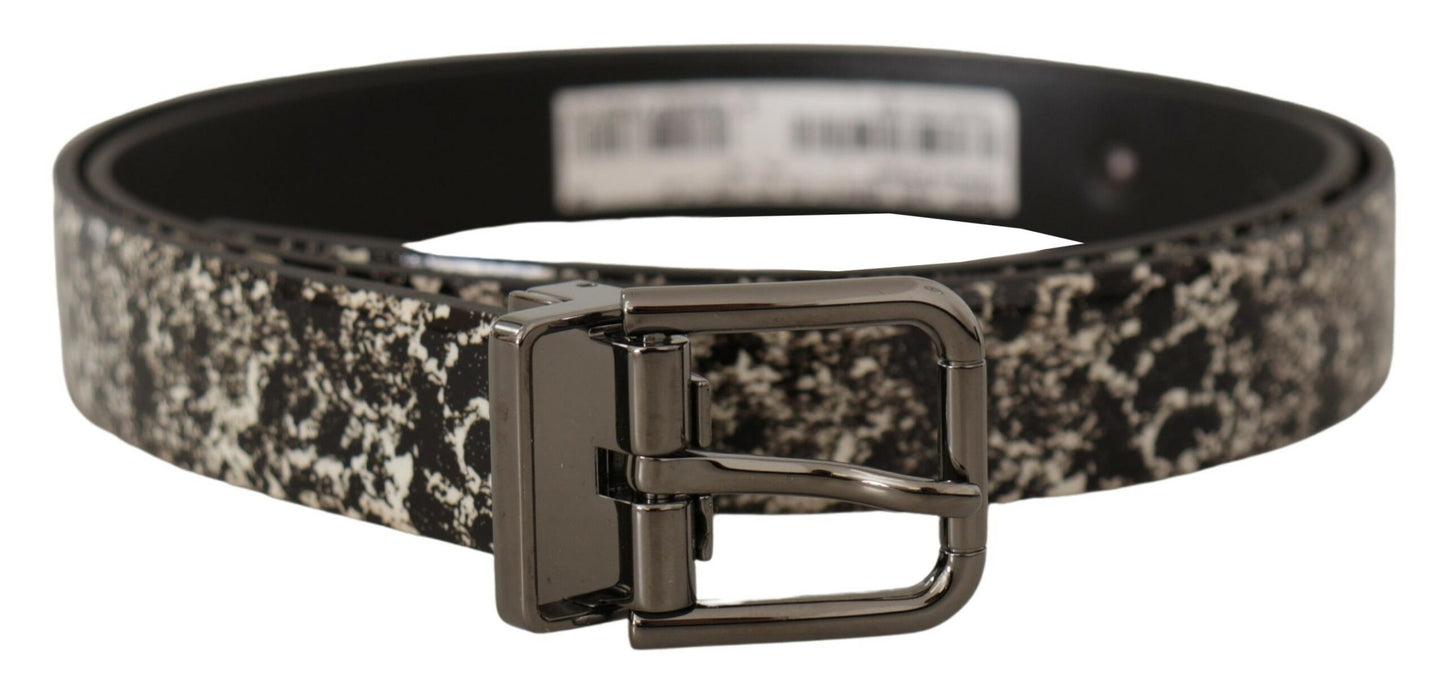 Dolce &amp; Gabbana Gürtel aus schwarzem Leder mit Marmor-Print und grauem Logo
