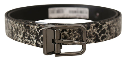 Dolce &amp; Gabbana Gürtel aus schwarzem Leder mit Marmor-Print und grauem Logo