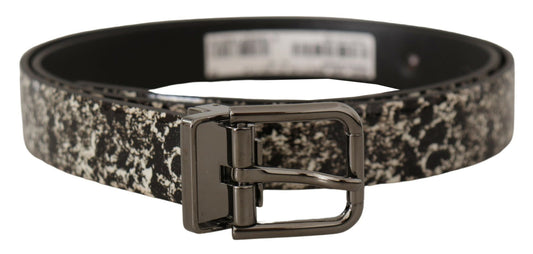 Dolce &amp; Gabbana Gürtel aus schwarzem Leder mit Marmor-Print und grauem Logo