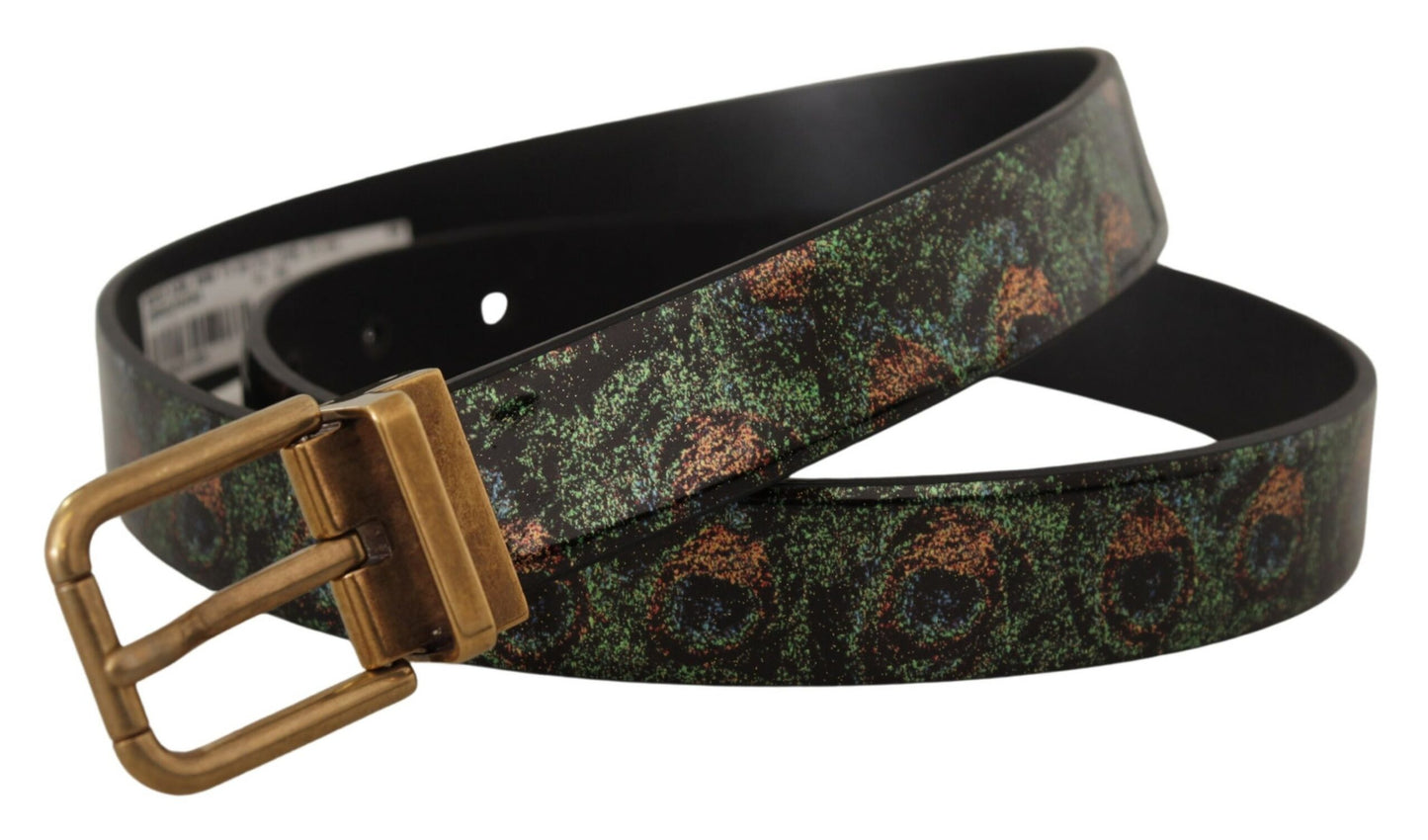 Dolce &amp; Gabbana Mehrfarbiger Vernice Pavone-Bronze-Metallgürtel aus Leder