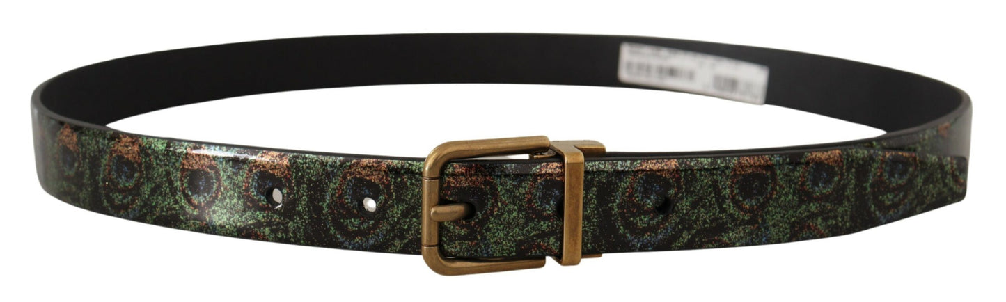 Dolce &amp; Gabbana Mehrfarbiger Vernice Pavone-Bronze-Metallgürtel aus Leder