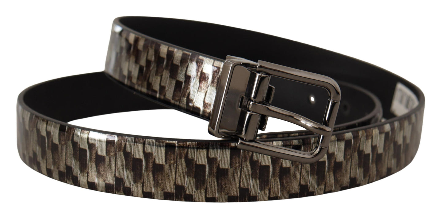 Dolce &amp; Gabbana Brauner Fischgrätenledergürtel in Grau