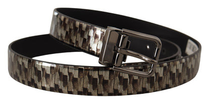 Dolce &amp; Gabbana Brauner Fischgrätenledergürtel in Grau