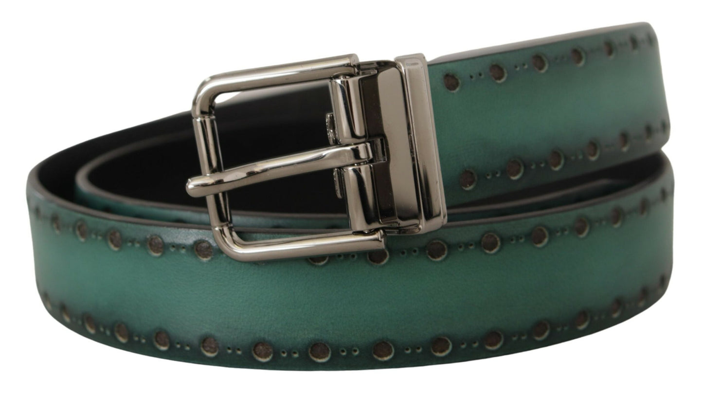 Dolce &amp; Gabbana, grüner Giotto-Ledergürtel mit silberner Metallschnalle