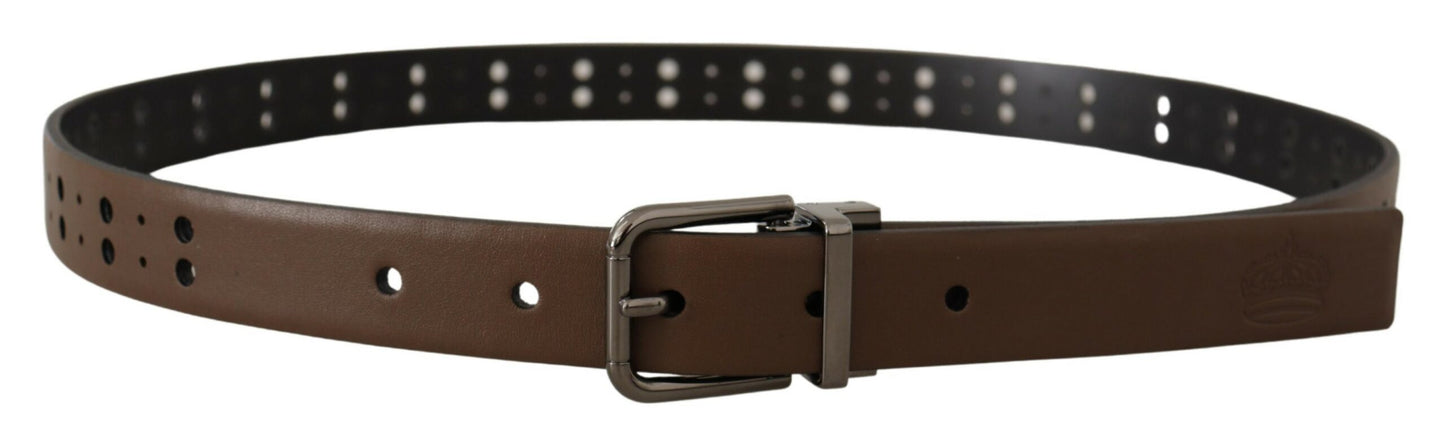 Dolce &amp; Gabbana Dunkelbrauner perforierter Leder-Metallgürtel