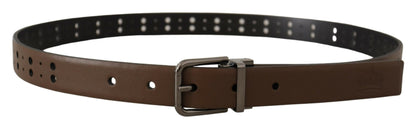 Dolce &amp; Gabbana Dunkelbrauner perforierter Leder-Metallgürtel