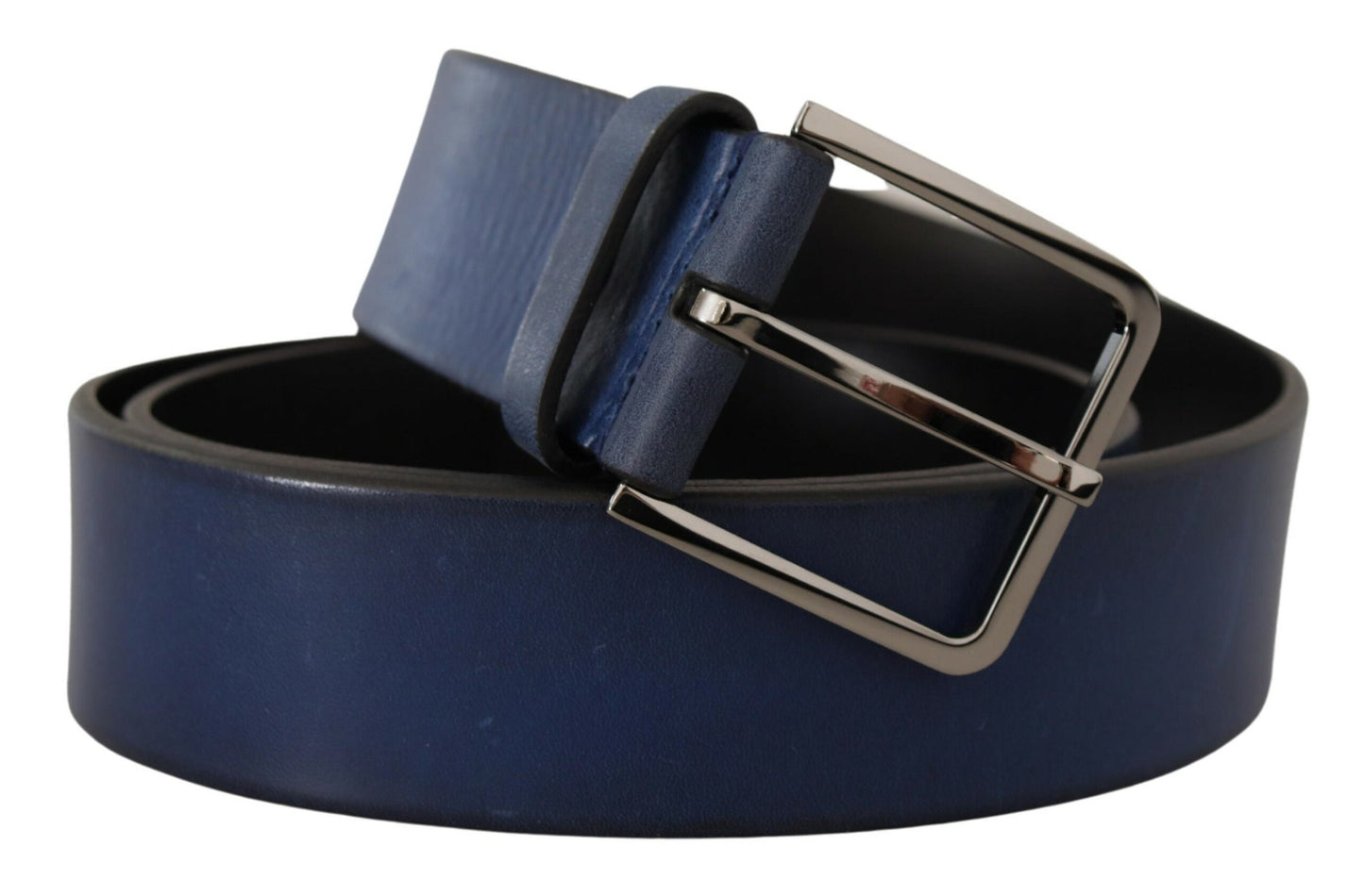 Dolce &amp; Gabbana – Klassischer Gürtel aus blauem Kalbsleder mit silberner Metallschnalle
