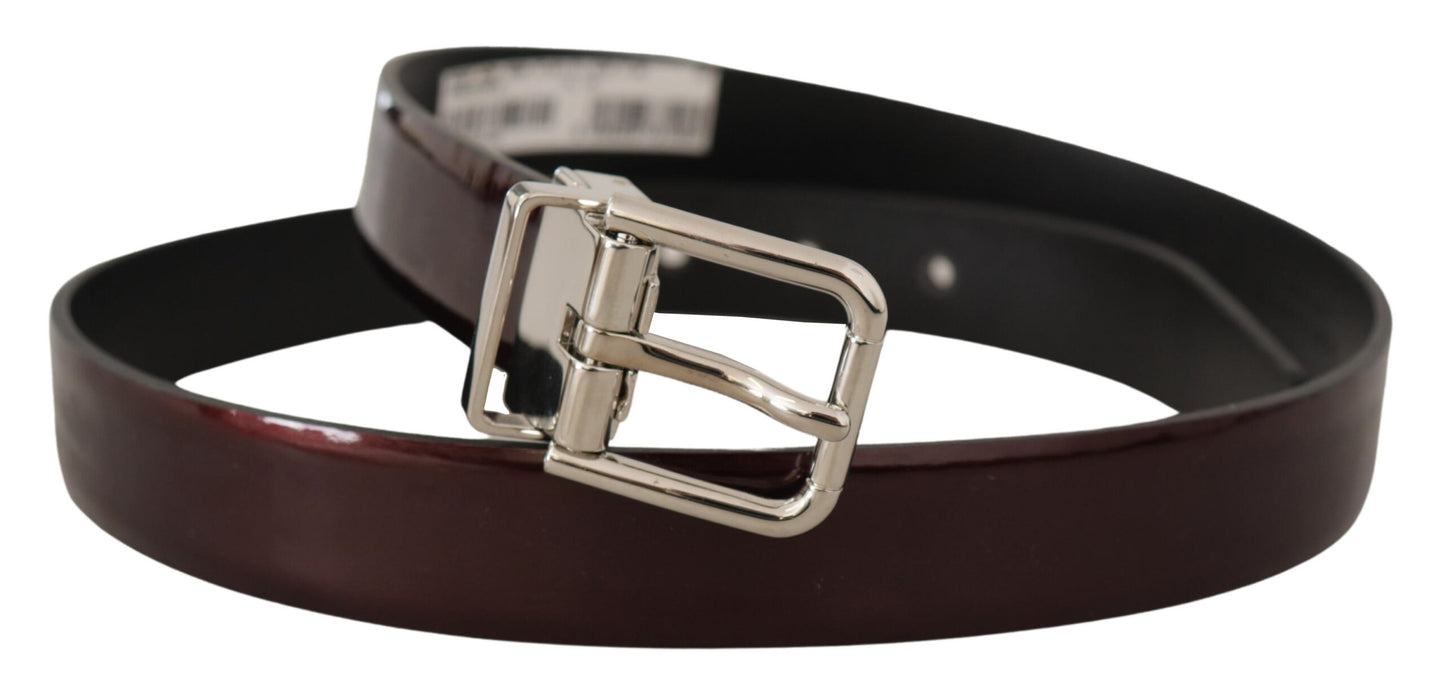 Dolce &amp; Gabbana Brauner Lackledergürtel mit silberner Metallschnalle