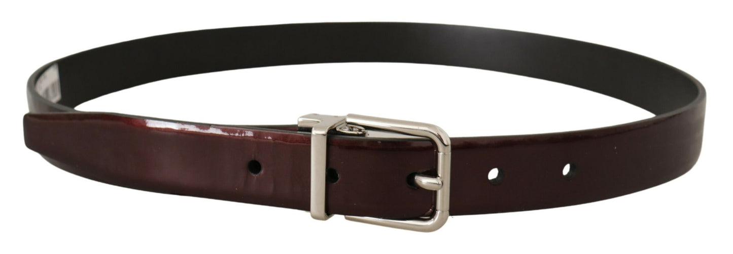 Dolce &amp; Gabbana Brauner Lackledergürtel mit silberner Metallschnalle