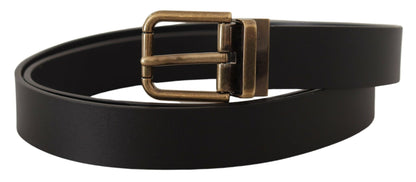 Dolce &amp; Gabbana – Schwarzer Ledergürtel mit Messing-Metall-Schnalle