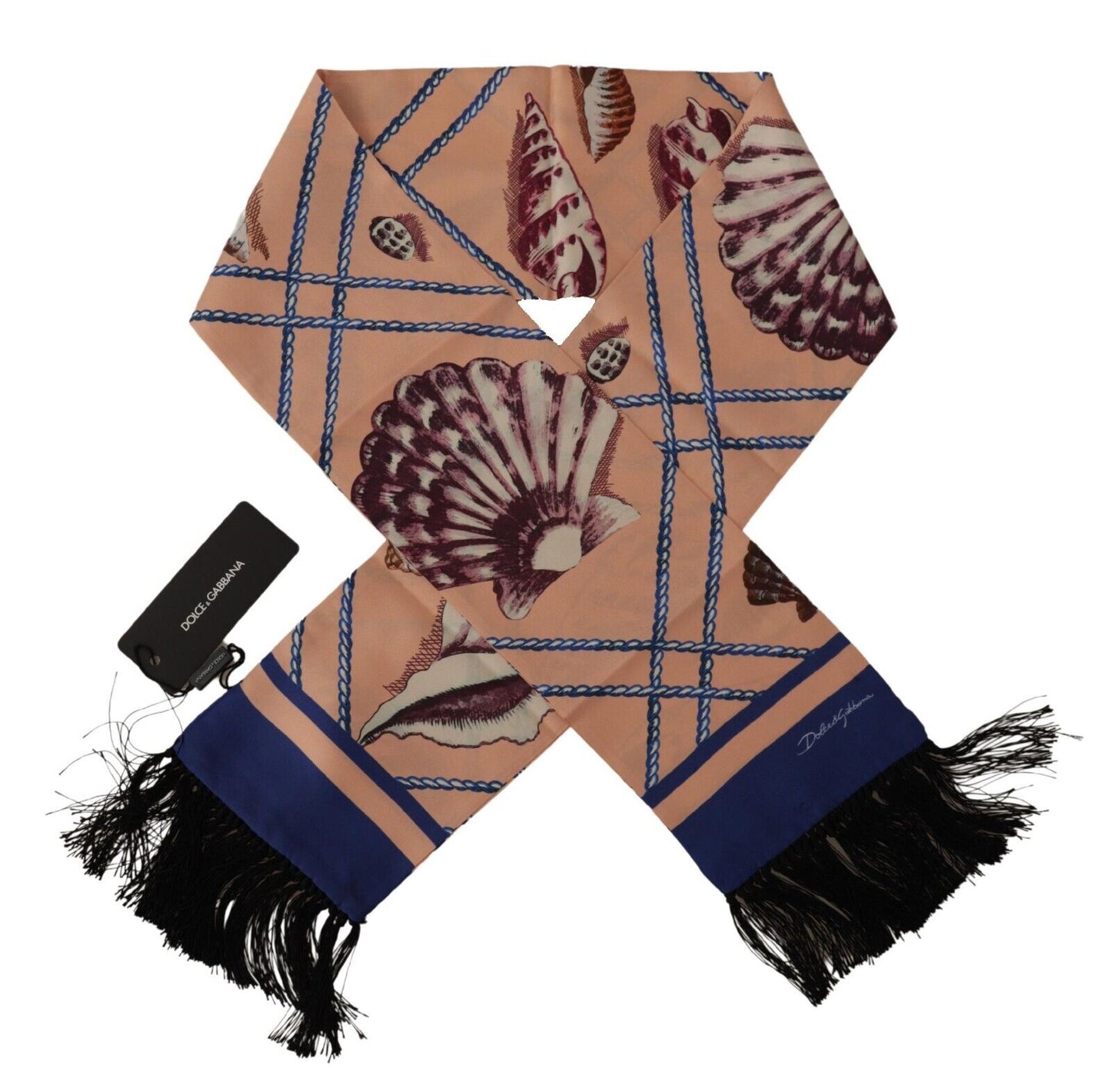 Dolce &amp; Gabbana – Schal mit Fransen und mehrfarbigem Muster in Muschelform mit DG-Logo