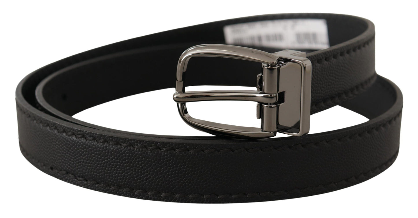 Dolce &amp; Gabbana Black Leather Metal Logo Buckle Belt