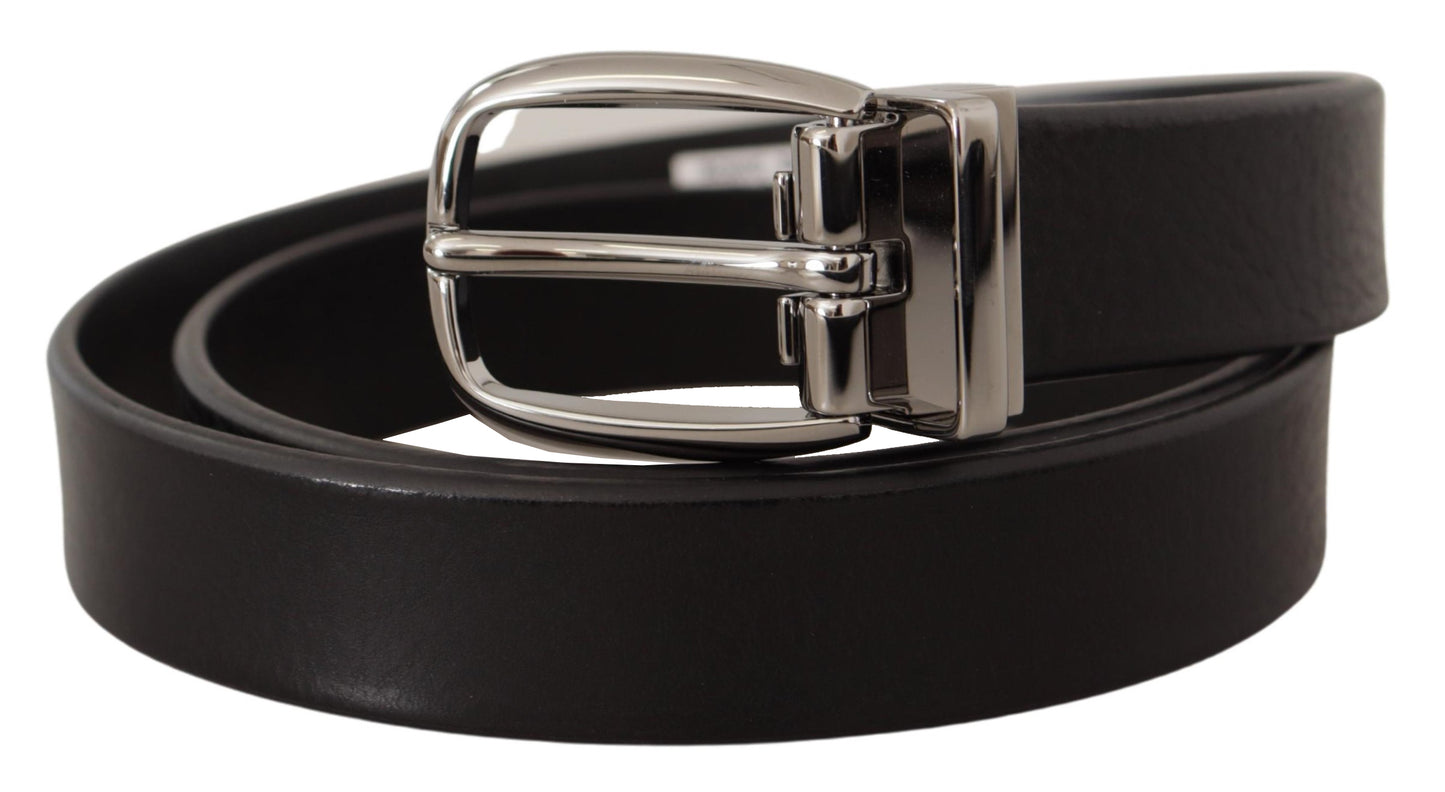 Dolce &amp; Gabbana Black Classic Calf Leather Metal Logo Belt