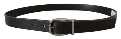 Dolce &amp; Gabbana Black Classic Calf Leather Metal Logo Belt