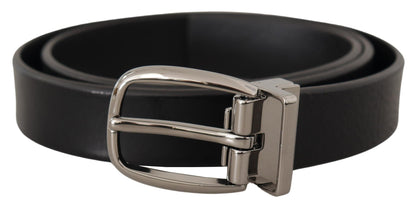 Dolce &amp; Gabbana Black Classic Calf Leather Metal Logo Belt