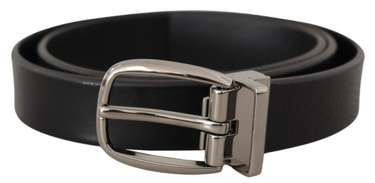 Dolce &amp; Gabbana Black Classic Calf Leather Metal Logo Belt