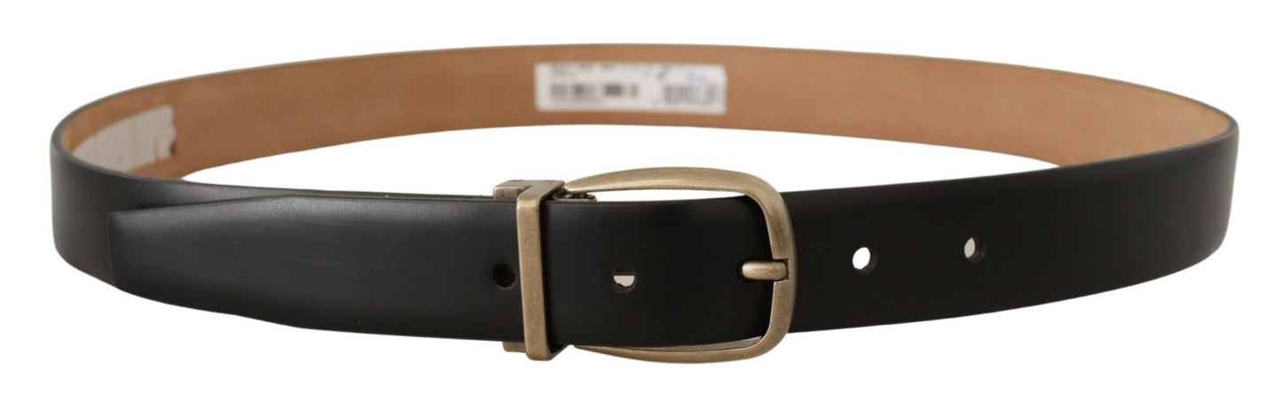 Dolce &amp; Gabbana Black Brown Backend Leather Vintage Metal Buckle Belt
