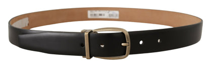 Dolce &amp; Gabbana Black Brown Backend Leather Vintage Metal Buckle Belt