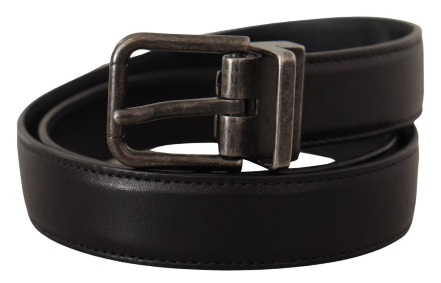 Dolce &amp; Gabbana Black Calf Leather Logo Metal Buckle Belt