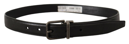 Dolce &amp; Gabbana Black Calf Leather Logo Metal Buckle Belt
