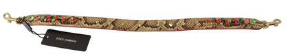 Dolce &amp; Gabbana Beige Exotic Leather Crystals Shoulder Strap