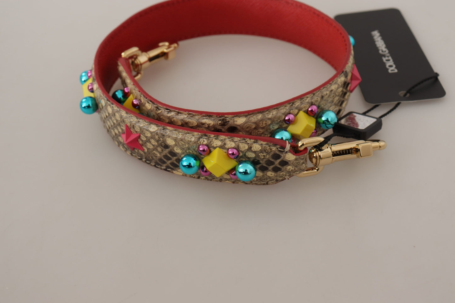 Dolce &amp; Gabbana Beige Python Leather Crystals Shoulder Strap