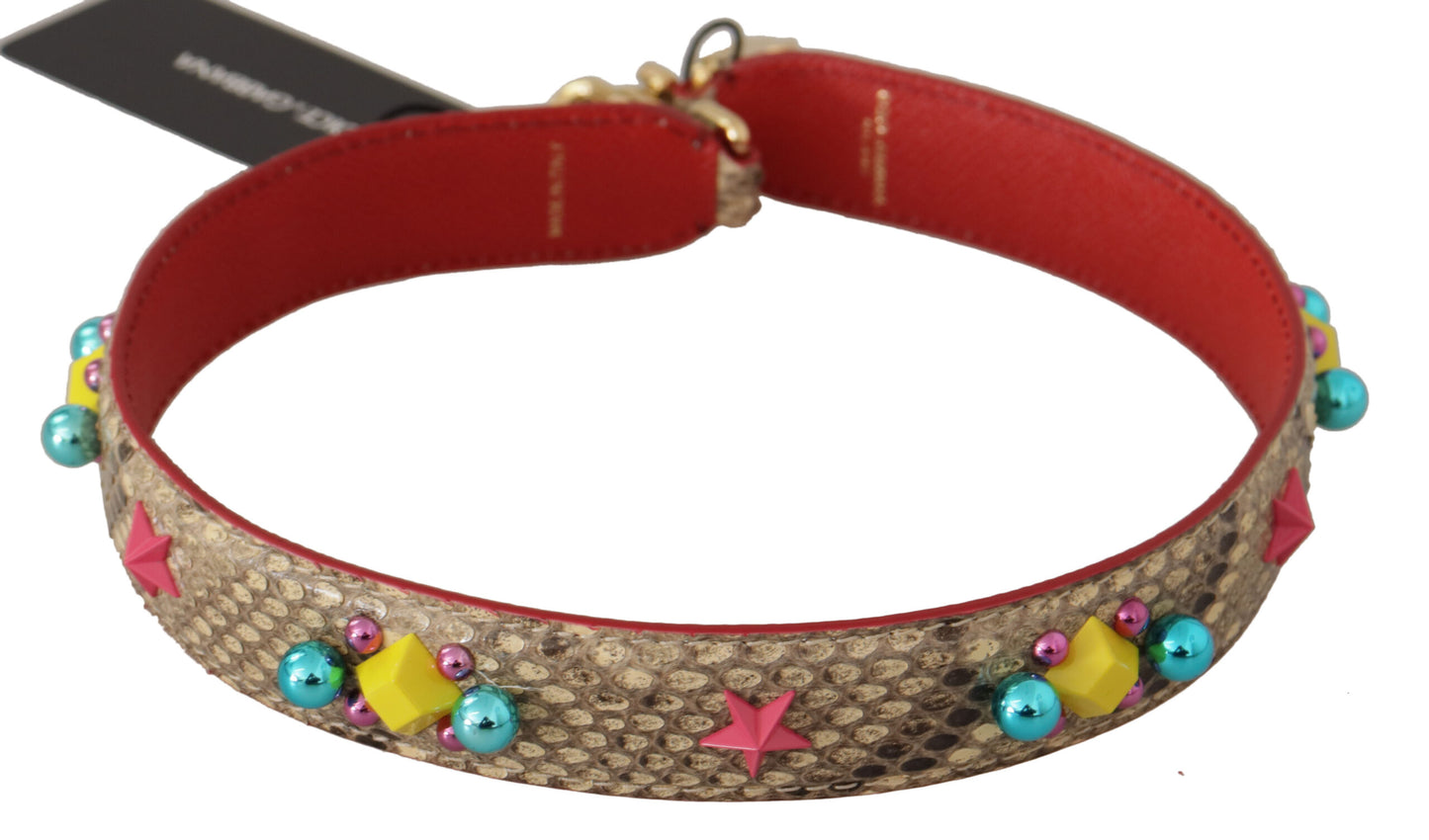 Dolce &amp; Gabbana Beige Python Leather Crystals Shoulder Strap