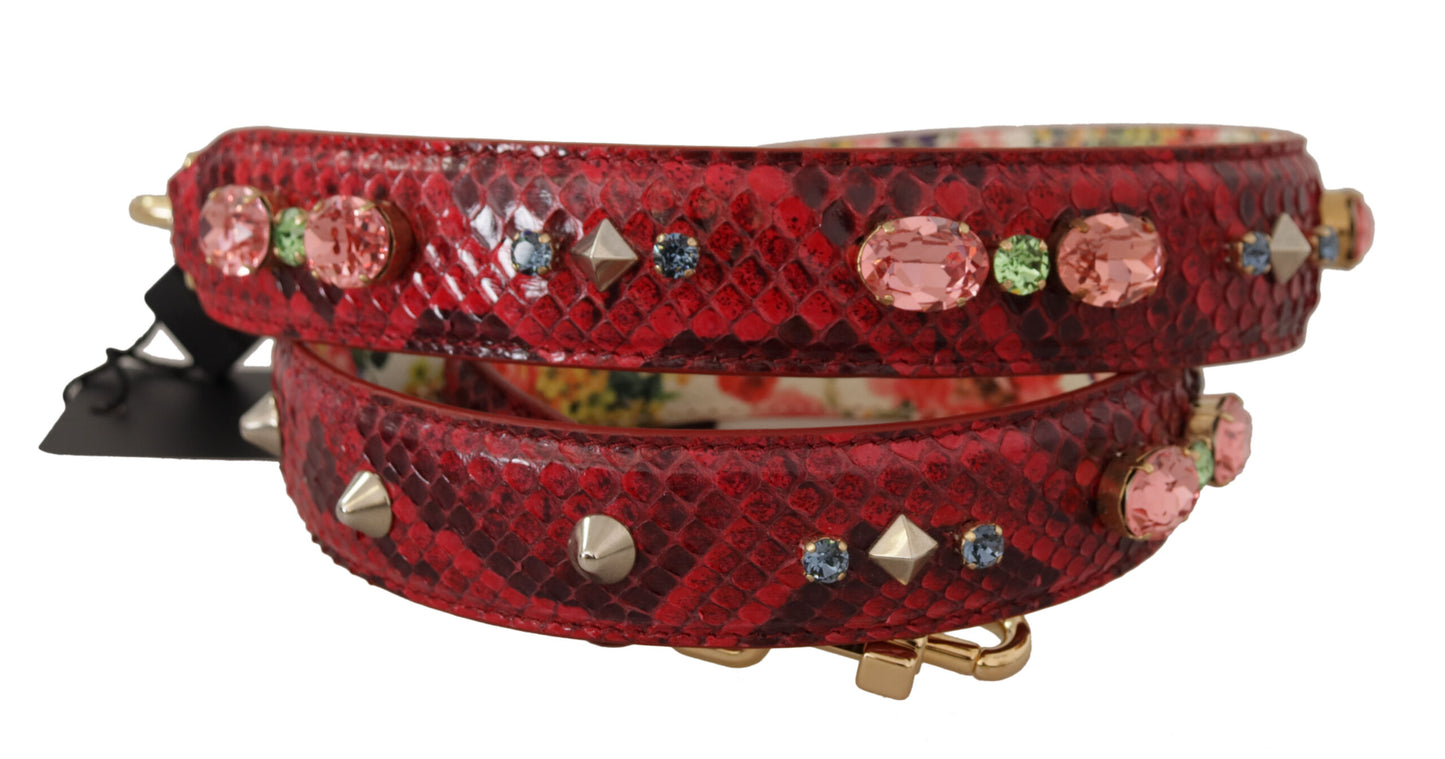 Dolce &amp; Gabbana Red Exotic Leather Crystals Reversible Shoulder Strap