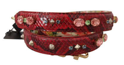 Dolce &amp; Gabbana Red Exotic Leather Crystals Reversible Shoulder Strap