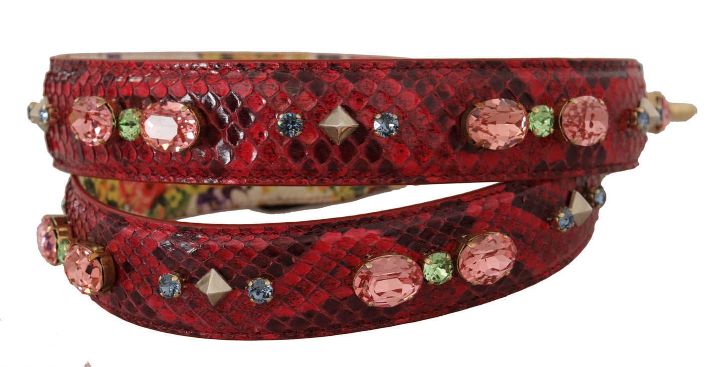 Dolce &amp; Gabbana Red Exotic Leather Crystals Reversible Shoulder Strap