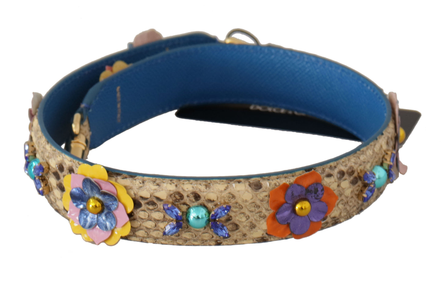 Dolce &amp; Gabbana Beige Python Leather Floral Studded Shoulder Strap